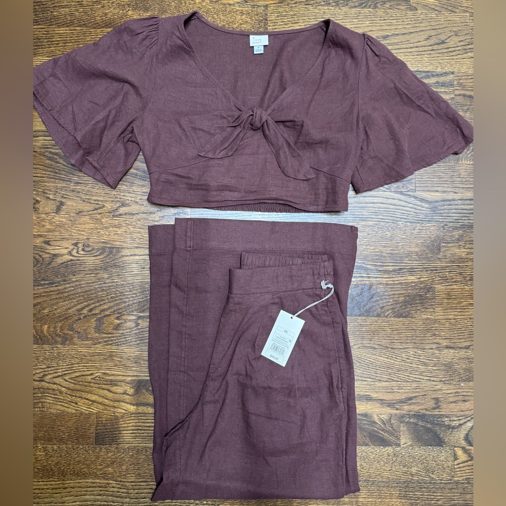A New Day Crop Top & High-rise Wide-leg Ankle Pants Set in Brown